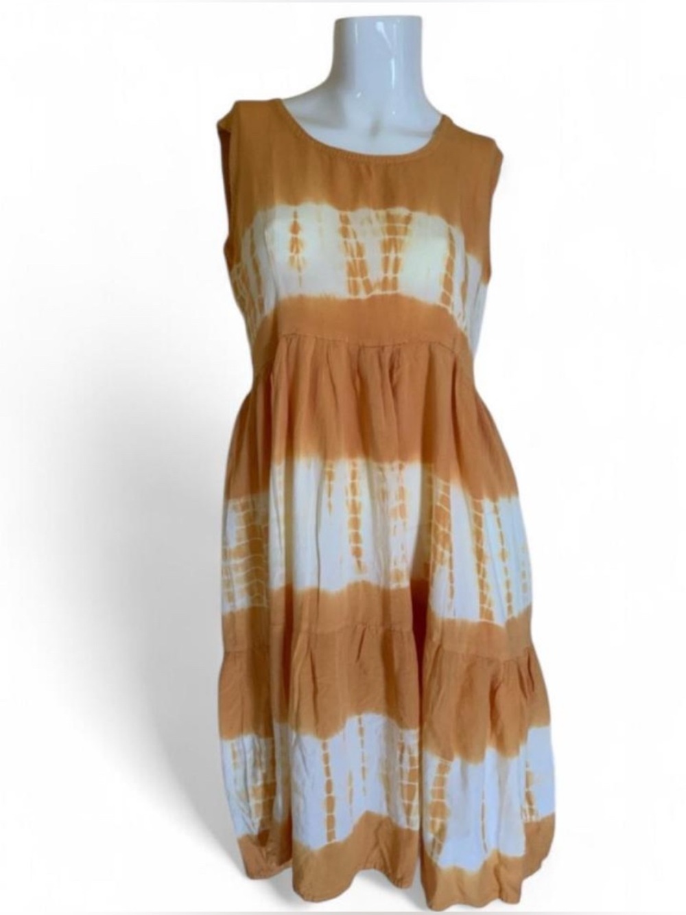 Sleeveless Tie-Dye Midi Dress in Mustard and White